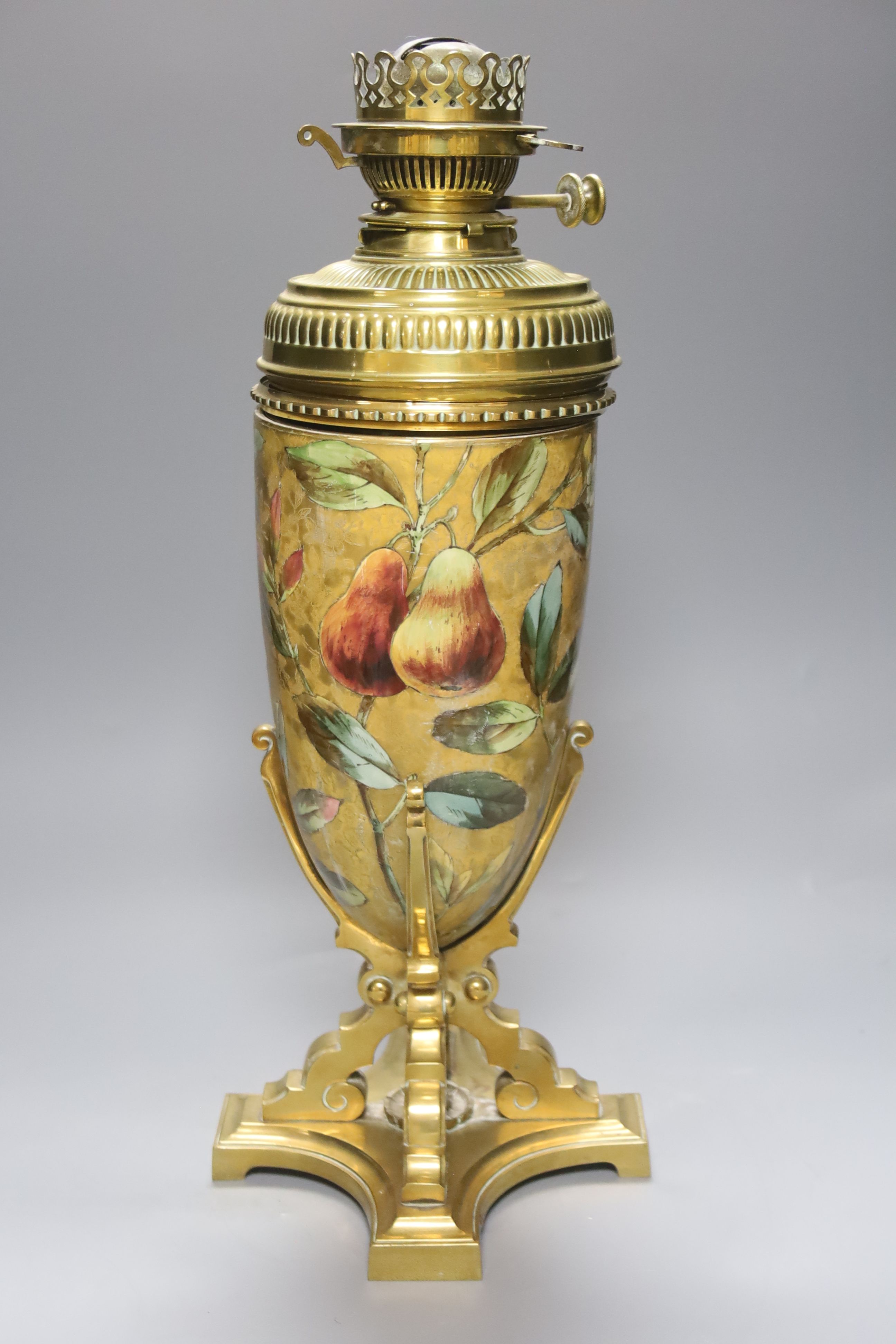 A Doulton style oil lamp, height 52cm overall